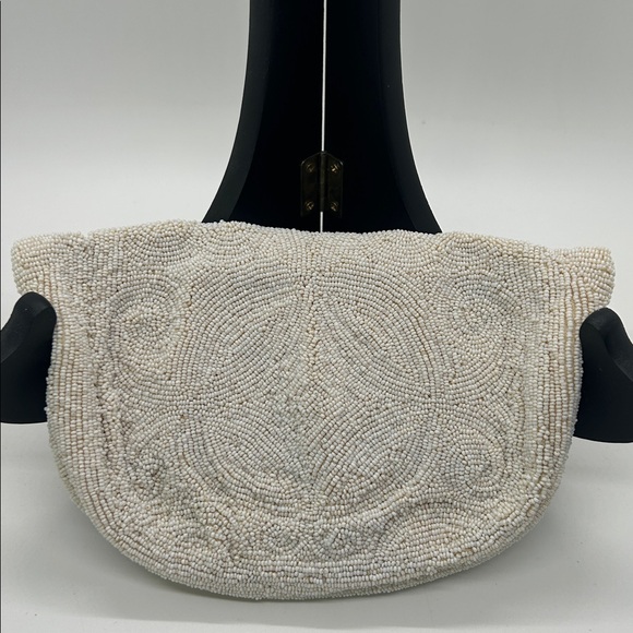 Longchamps Made in France Vintage Cream Beaded Evening Bag Purse Clutch 🌺🌺 - Picture 2 of 6